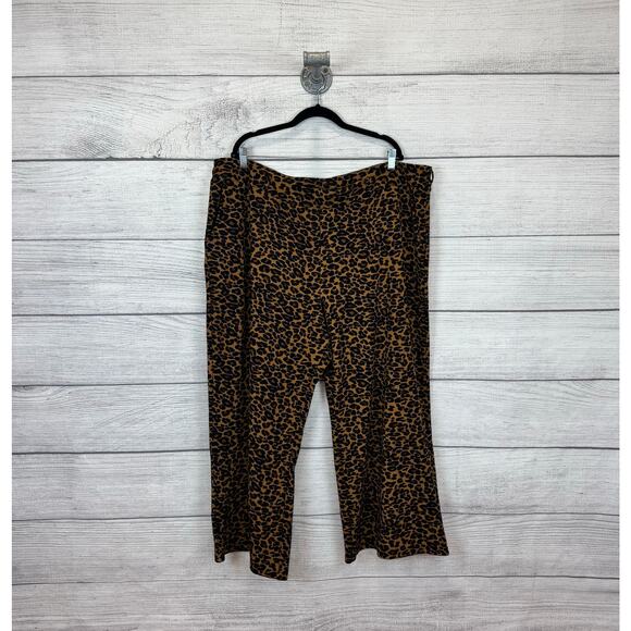 Terra & Sky Plus Size Brown Black Cheetah Printed Wide Leg Pants Size 3X Petite - Picture 1 of 7